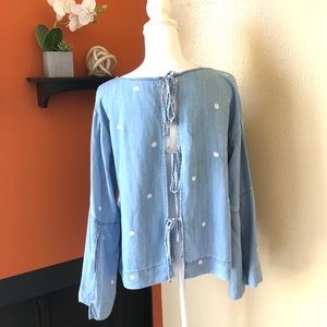 Anthropologie Cloth & Stone Polka Dot Chambray Top